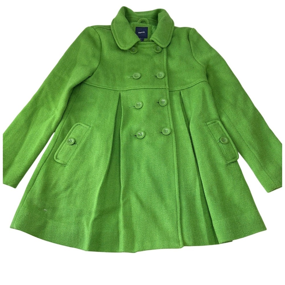 Gap Kids Girls Green Wool Blend Double‎ Breasted Pleated Pea Coat Jacket
